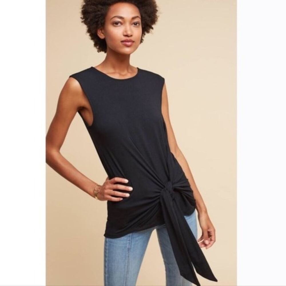 Anthropologie Vanessa Virginia Dayla Tie-Front Tunic Black Small